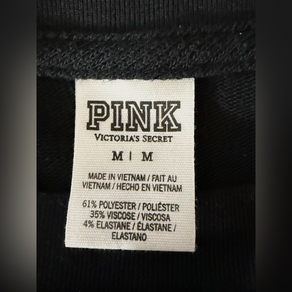 PINK Victoria’s Secret Black Crew Neck Sweatshirt Logo On Front Size Medium - Picture 5 of 6